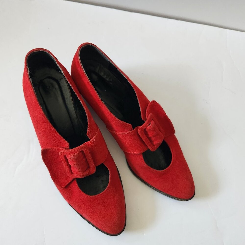 Italian Suede Red Mary Jane Shoes Size 7
